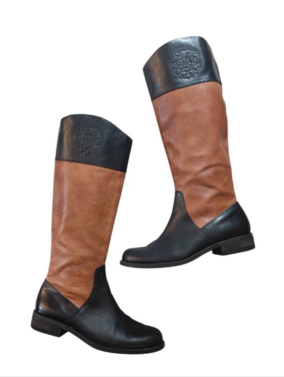 Vince Camuto Shoes - Vince Camuto Two-Tone Black & Brown Knee-High Riding Boots Size 8.5